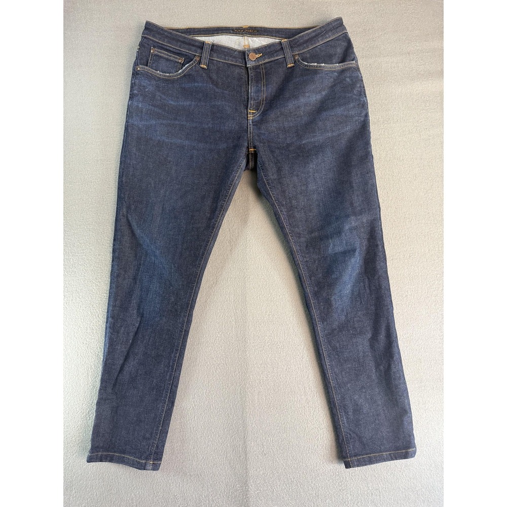 Nudie Jeans Co Jeans Mens 38x32 Dark Wash Blue Slim Tapered Stretch Denim